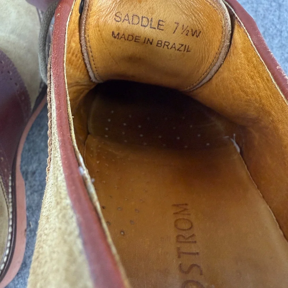 Nordstrom Mens Saddle‎ Shoes Brown Tan  Leather Casual Oxford Size 7.5 Classic